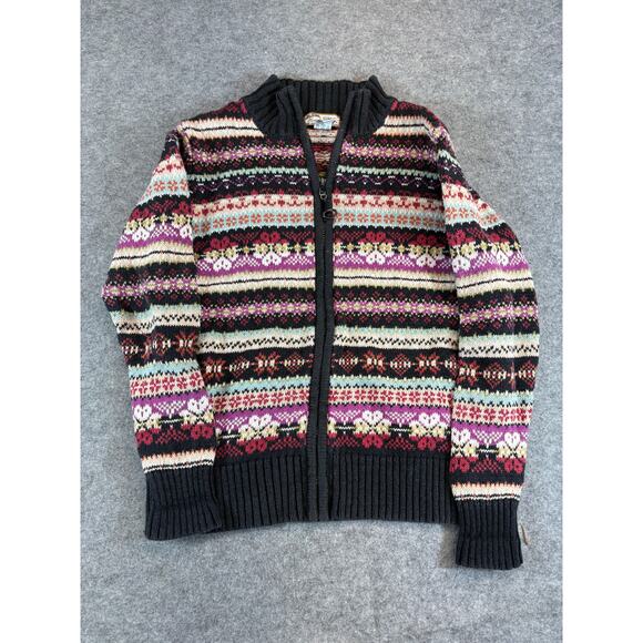 Vtg Y2K Heirloom Collectibles Fair Isle Cardigan Womens Small Black Ramie Knit - Picture 1 of 5